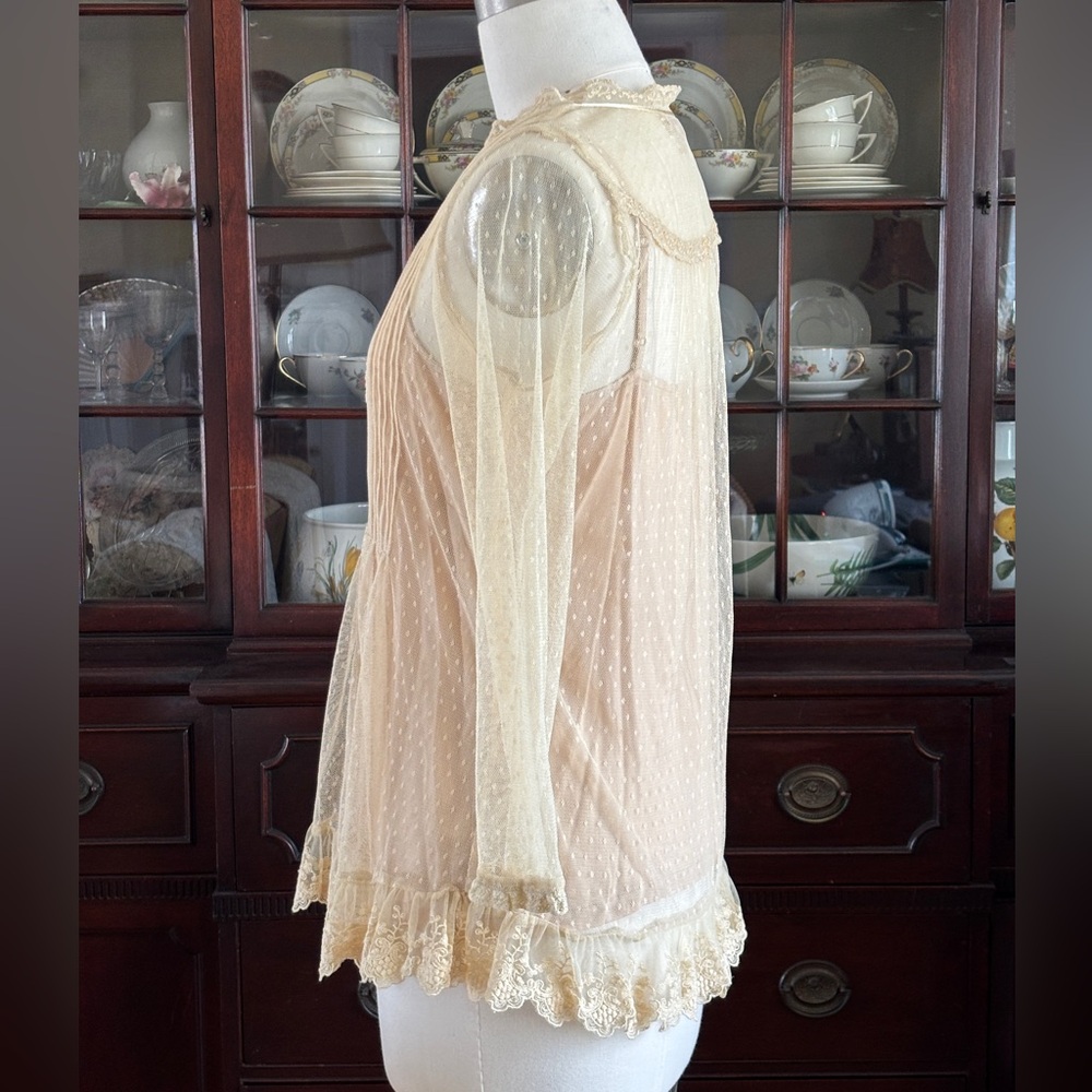 April Cornell Swiss Dot Net Blouse with Lace Appliqué and Lace Ruffles - Picture 13 of 16